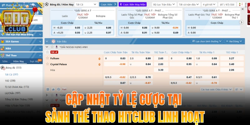 Cập nhật tỷ lệ cược tại sảnh thể thao Hitclub linh hoạt