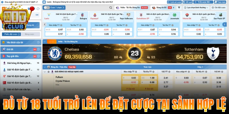 Đủ từ 18 tuổi trở lên để đặt cược tại sảnh hợp lệ